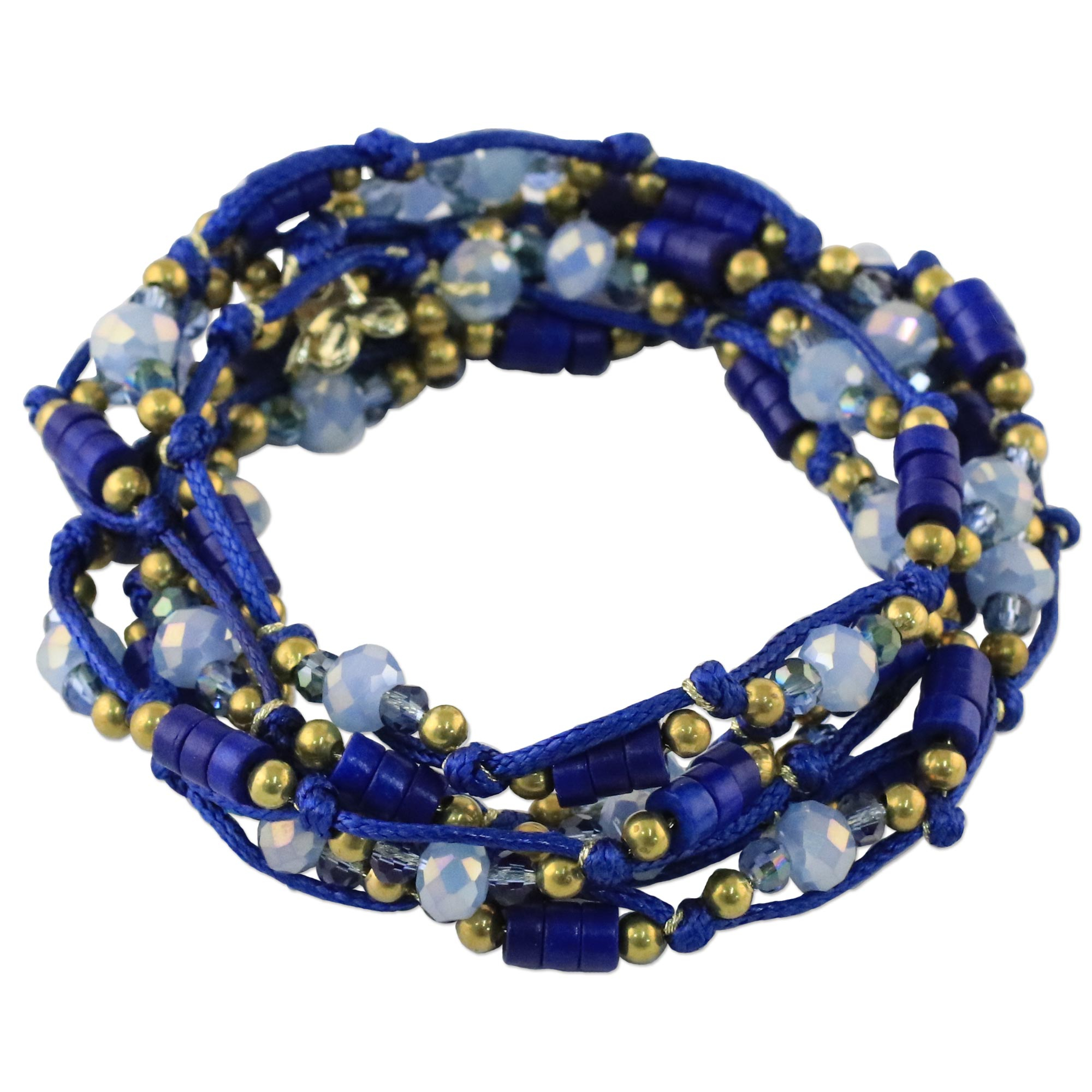 Blue Calcite and Glass Beaded Wrap Bracelet from Thailand - Holiday ...