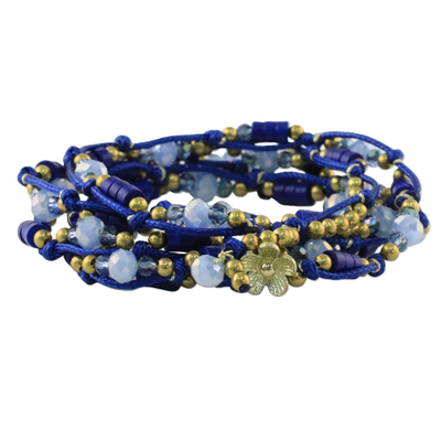 Beaded wrap bracelet, 'Holiday Party' - Blue Calcite and Glass Beaded Wrap Bracelet from Thailand