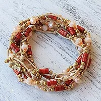 Pulsera cruzada con cuentas - Brazalete cruzado con cuentas de vidrio y calcita de Tailandia