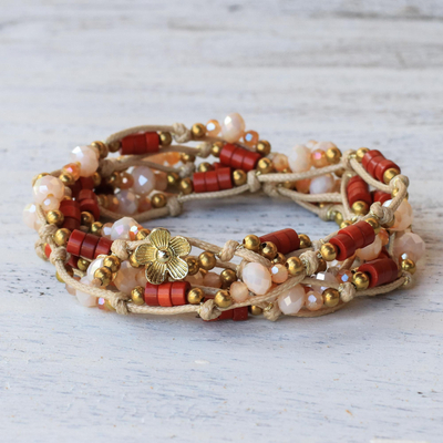 Wickelarmband mit Perlen - Wickelarmband aus Calcit und Glasperlen aus Thailand