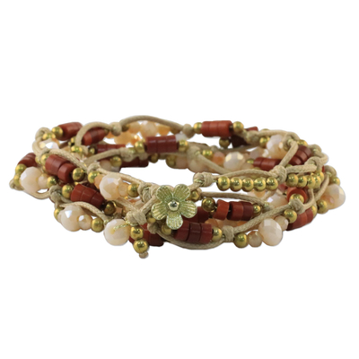 Beaded wrap bracelet, 'Lively Party' - Calcite and Glass Beaded Wrap Bracelet from Thailand