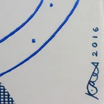 'Turn Around' - Signed Op Art Painting of a Cat in Blue from Thailand