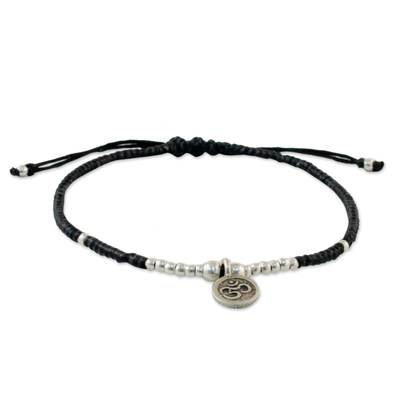 Silver charm bracelet, 'Round Om' - Karen Silver Om Charm Bracelet from Thailand