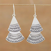 Silver dangle earrings, 'Shining Fans'
