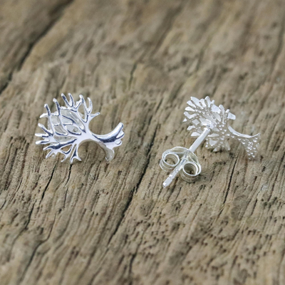 Sterling silver stud earrings, 'Branches Above' - Sterling Silver Tree-Shaped Stud Earrings from Thailand