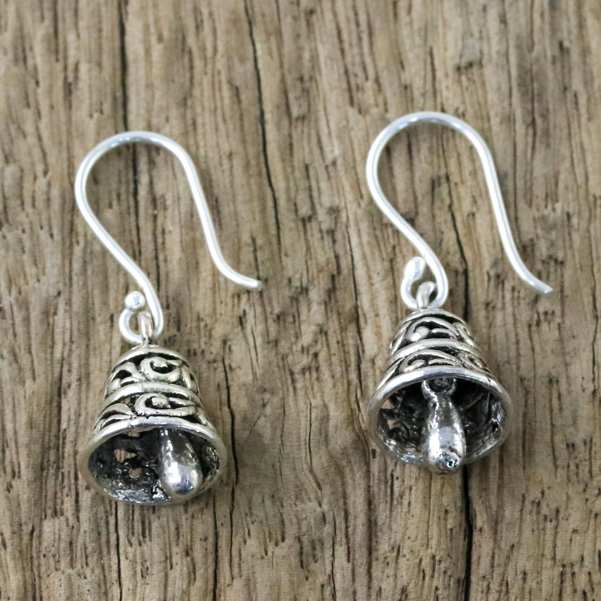 Handmade Sterling Silver Bell Shaped Earrings From Thailand Ringing Bells Novica