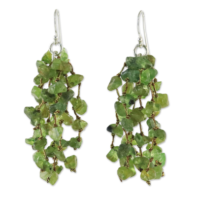 Peridot and Silk Waterfall Earrings from Thailand