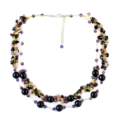 Multi-Gemstone Onyx and Silk Beaded Necklace from Thailand