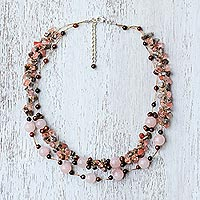 Hammered brass and rhodonite statement necklace