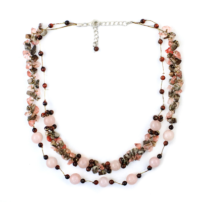 Multi-Gemstone Rose Quartz Beaded Necklace from Thailand
