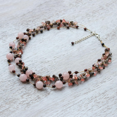 Perlenkette mit mehreren Edelsteinen - Multi-Edelstein-Rosenquarz-Perlenhalskette aus Thailand