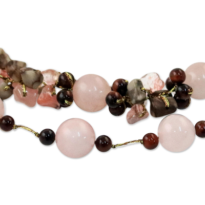 Collar de cuentas con varias piedras preciosas - Collar con cuentas de cuarzo rosa con múltiples piedras preciosas de Tailandia
