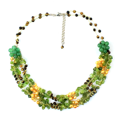 Multi-Gemstone Green Quartz Beaded Necklace from Thailand