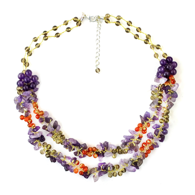Multi-gemstone beaded necklace, 'Flawless Fruit in Purple' - Multi-Gemstone Amethyst Beaded Necklace from Thailand