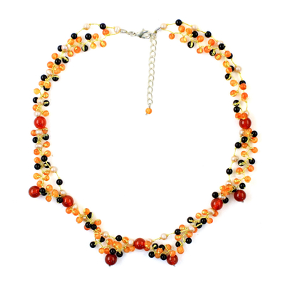 Multi-gemstone beaded necklace, 'Succulent Garden in Red-Orange' - Red-Orange Multi-Gemstone Beaded Necklace from Thailand