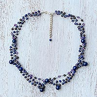 Multi-gemstone beaded necklace, 'Succulent Garden in Blue' - Deep Blue Multi-Gemstone Beaded Necklace from Thailand