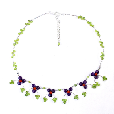Multi-gemstone waterfall necklace, 'Chiang Mai Blossom' - Green Multi-Gemstone Waterfall Necklace from Thailand