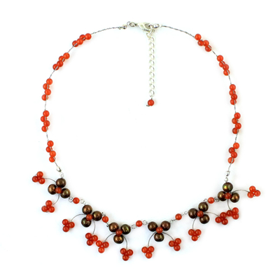 Carnelian and Pearl Waterfall Necklace from Thailand