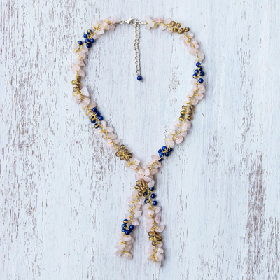 Multi-gemstone lariat necklace, 'Compassionate Mind' - Pink Multi-Gemstone Beaded Lariat Necklace from Thailand