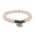 Rose quartz beaded charm bracelet, 'Rosy Charm' - Rose Quartz Beaded Bracelet with Karen Silver Om Charm