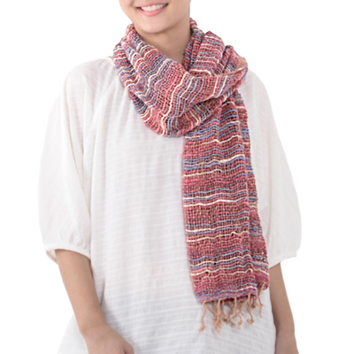 Cotton scarf, 'Charming Candy' - Handwoven Cotton Scarf with Candy Colors from Thailand