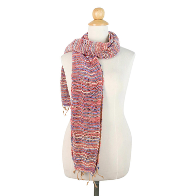 Cotton scarf, 'Charming Candy' - Handwoven Cotton Scarf with Candy Colors from Thailand