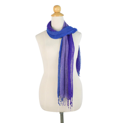 Cotton scarf, 'Iris Mood' - Handwoven Purple and Blue Cotton Scarf from Thailand