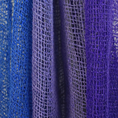 Bufanda de algodón - Bufanda de algodón morada y azul tejida a mano de Tailandia