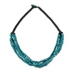 Wood beaded torsade necklace, 'Teal Squared' - Black and Teal Cube Boxwood Beaded Torsade Necklace