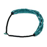 Wood beaded torsade necklace, 'Teal Squared' - Black and Teal Cube Boxwood Beaded Torsade Necklace