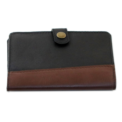 Leather passport wallet, 'Classic Journey in Onyx' - Leather Passport Wallet in Onyx and Mahogany from Thailand