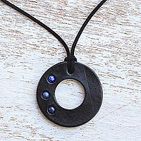 Lapiz lazuli pendant necklace, 'Lucky Ring'