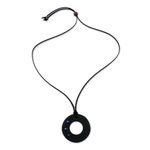 Lapiz lazuli pendant necklace, 'Lucky Ring' - Handcrafted Lapis Lazuli and Leather Necklace from Thailand