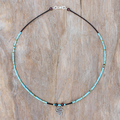 Multi-gemstone pendant necklace, 'Spiral Charm' - Multi-Gemstone Karen Silver Pendant Necklace from Thailand