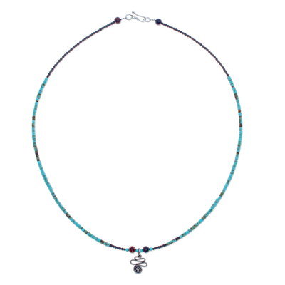 Multi-gemstone pendant necklace, 'Spiral Charm' - Multi-Gemstone Karen Silver Pendant Necklace from Thailand