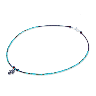 Halskette mit mehreren Edelsteinen, 'Spiral Charm' - Thailändische Halskette aus Karen-Silber mit Multi-Edelstein-Anhänger