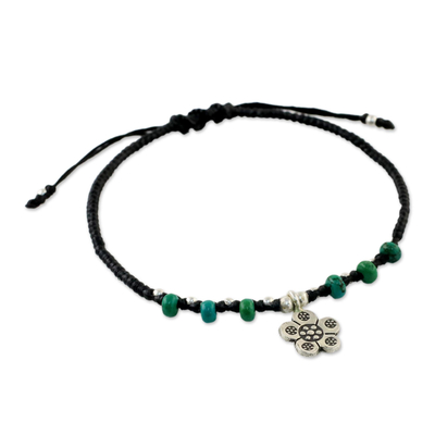 Silbernes Perlenarmband - Karen-Armband aus Silber und rekonstituiertem Türkis mit Blumenmuster