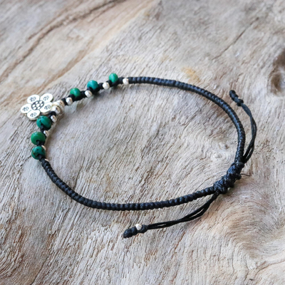 Silver beaded bracelet, 'Ancient Flower' - Karen Silver and Reconstituted Turquoise Floral Bracelet