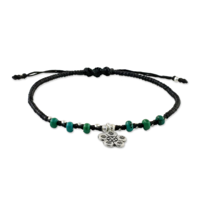 Silver beaded bracelet, 'Ancient Flower' - Karen Silver and Reconstituted Turquoise Floral Bracelet