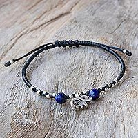 Pulsera con cuentas de lapislázuli - Brazalete de Cuentas de Elefante de Plata y Lapislázuli Karen