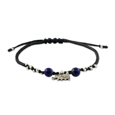 Lapis lazuli beaded bracelet, 'Spiritual Elephant' - Karen Silver and Lapis Lazuli Elephant Beaded Bracelet