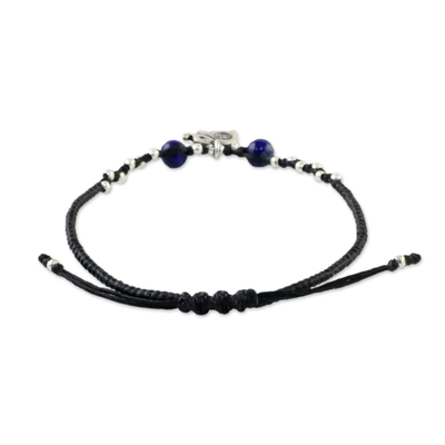 Lapis lazuli beaded bracelet, 'Spiritual Elephant' - Karen Silver and Lapis Lazuli Elephant Beaded Bracelet
