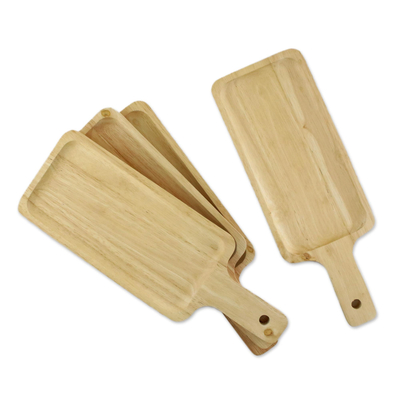 Platos de madera para servir (juego de 4) - Cuatro platos de madera de caucho hechos a mano de Tailandia