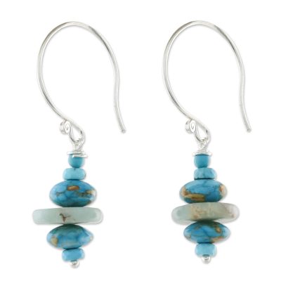 Multi-gemstone beaded dangle earrings, 'Blue Layers' - Multi-Gemstone Blue Dangle Earrings from Thailand