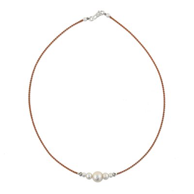 Cultured pearl beaded pendant necklace, 'Snowy Grace' - Cultured Pearl Beaded Pendant Necklace from Thailand