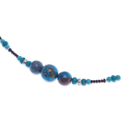 Multi-gemstone beaded macrame pendant necklace, 'Charming Waters' - Multi-Gemstone Beaded Macrame Pendant Necklace from Thailand