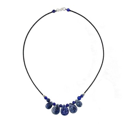 Sodalite and lapis lazuli beaded pendant necklace, 'Blue Veins' - Lapis Lazuli and Sodalite Pendant Necklace from Thailand