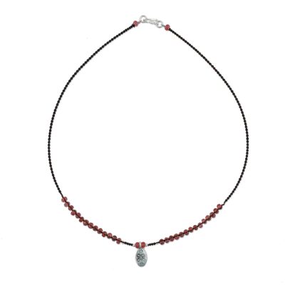 Quartz beaded pendant necklace, 'Karen Quatrefoil' - Karen Silver and Quartz Pendant Necklace from Thailand