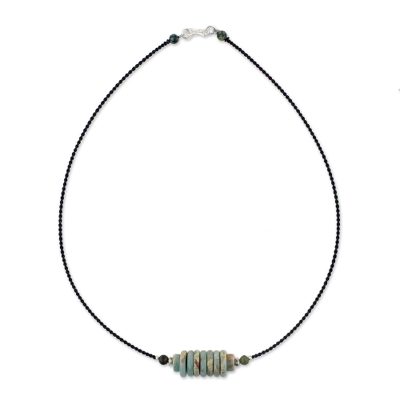 Jasper beaded pendant necklace, 'Historic Charm' - Jasper and 950 Silver Beaded Pendant Necklace from Thailand