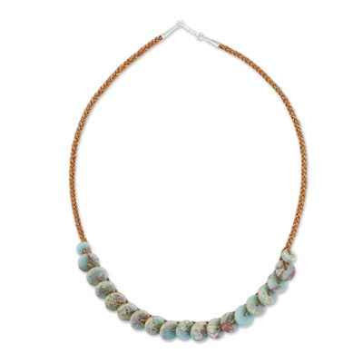 Jasper beaded necklace, 'Exotic Discs' - Jasper and Leather Beaded Necklace from Thailand